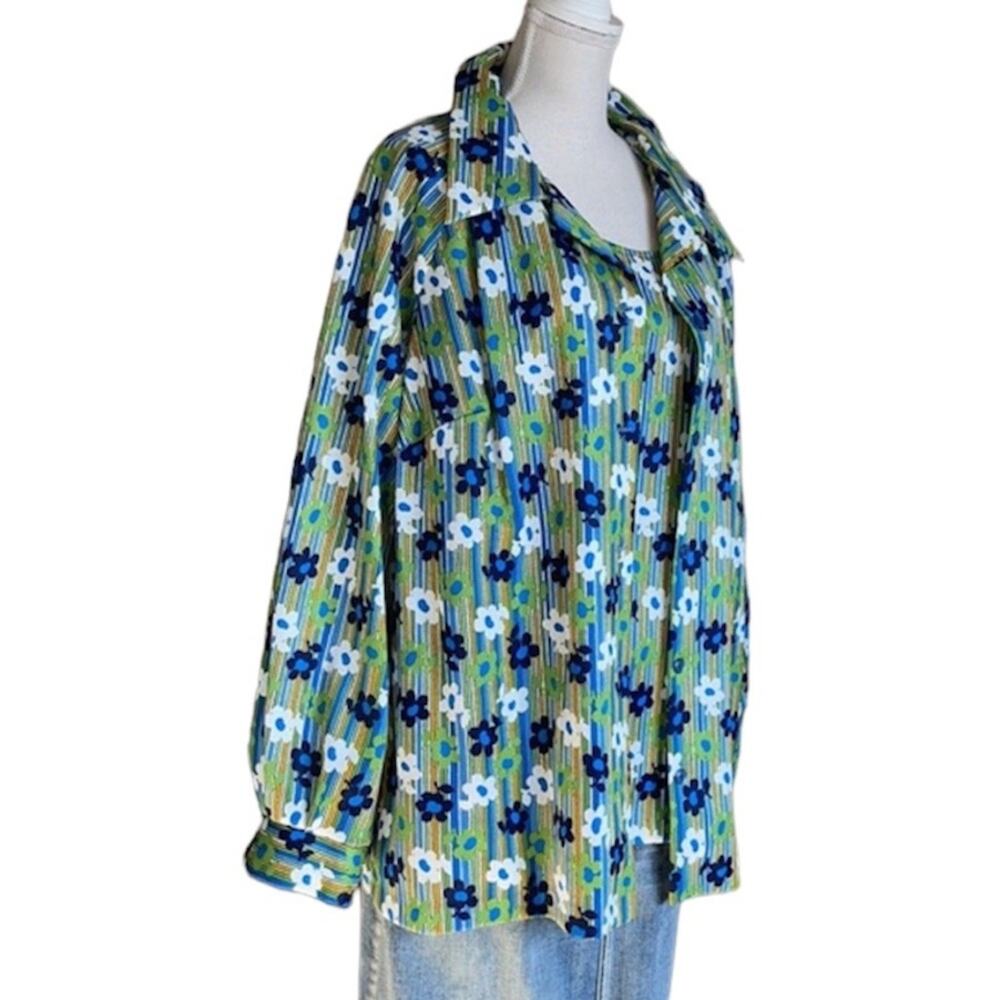 Vintage 60s Statement Mod Retro Floral Print Button Down w/ Matching Tank